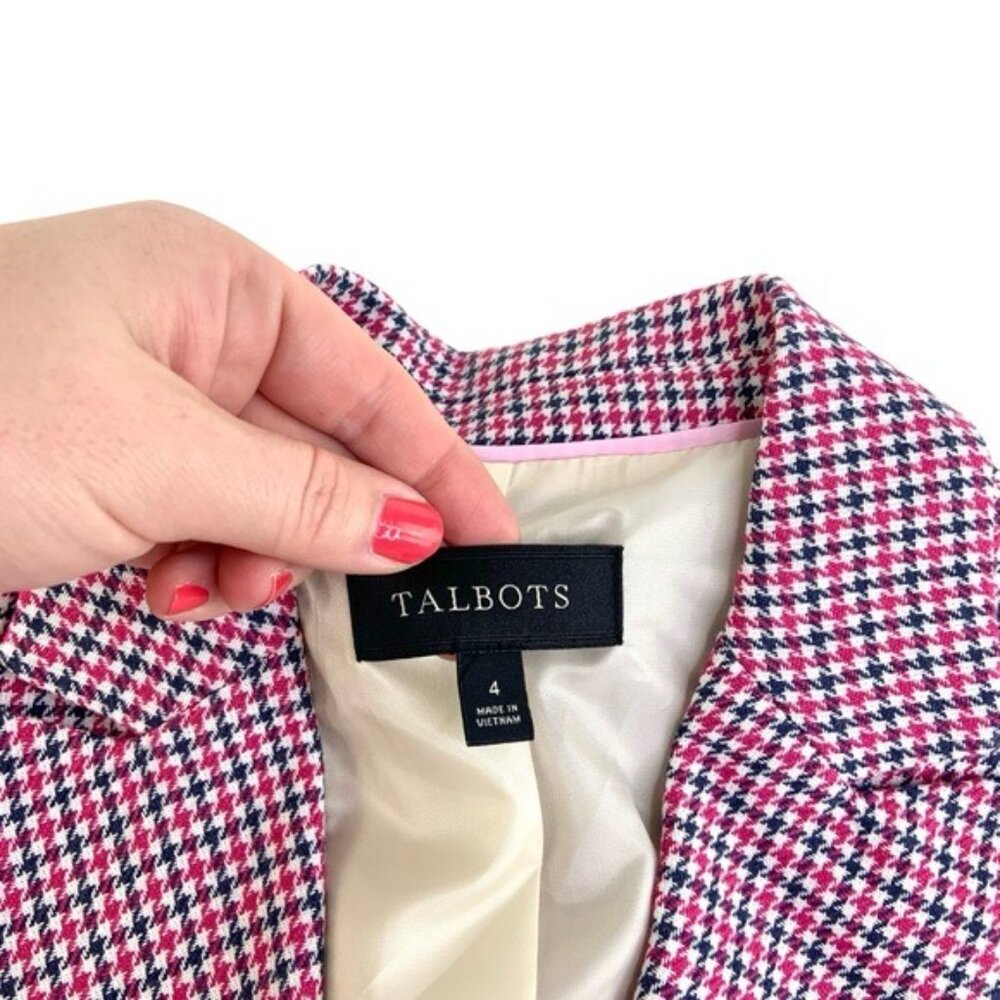 NWOT Talbots Pink and Black Houndstooth Double Breasted Blazer - Picture 5 of 7